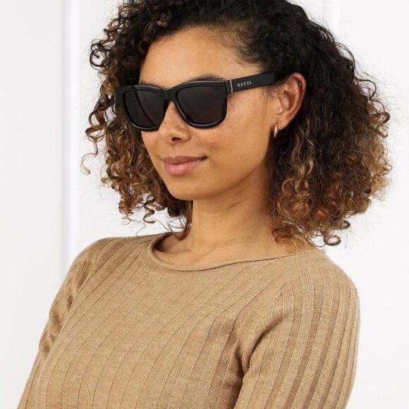 GUCCI GG1135S 002 Sunglasses Shiny Black Gray Square Unisex